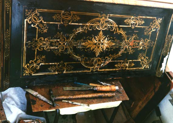 Ebony and brass inlay desk